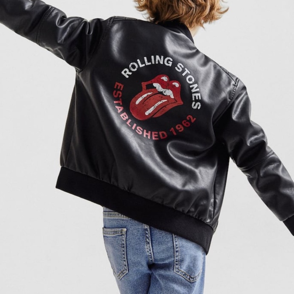 ZARA Rolling Stones Faux Leather Hooded Jacket